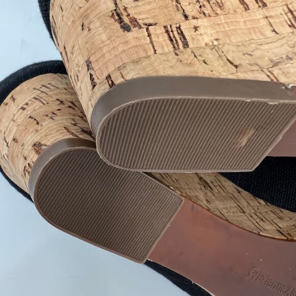 Etienne Aigner Digit Wedge Womens 8M Black Bow Canvas Open Toe Cork Wedge Heels - Picture 9 of 12